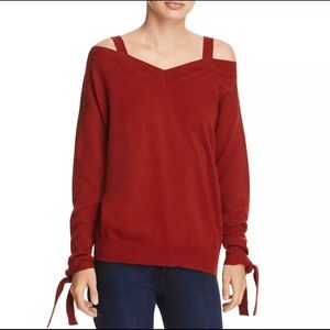 Theory Red Cashmere Off Shoulder Sweater